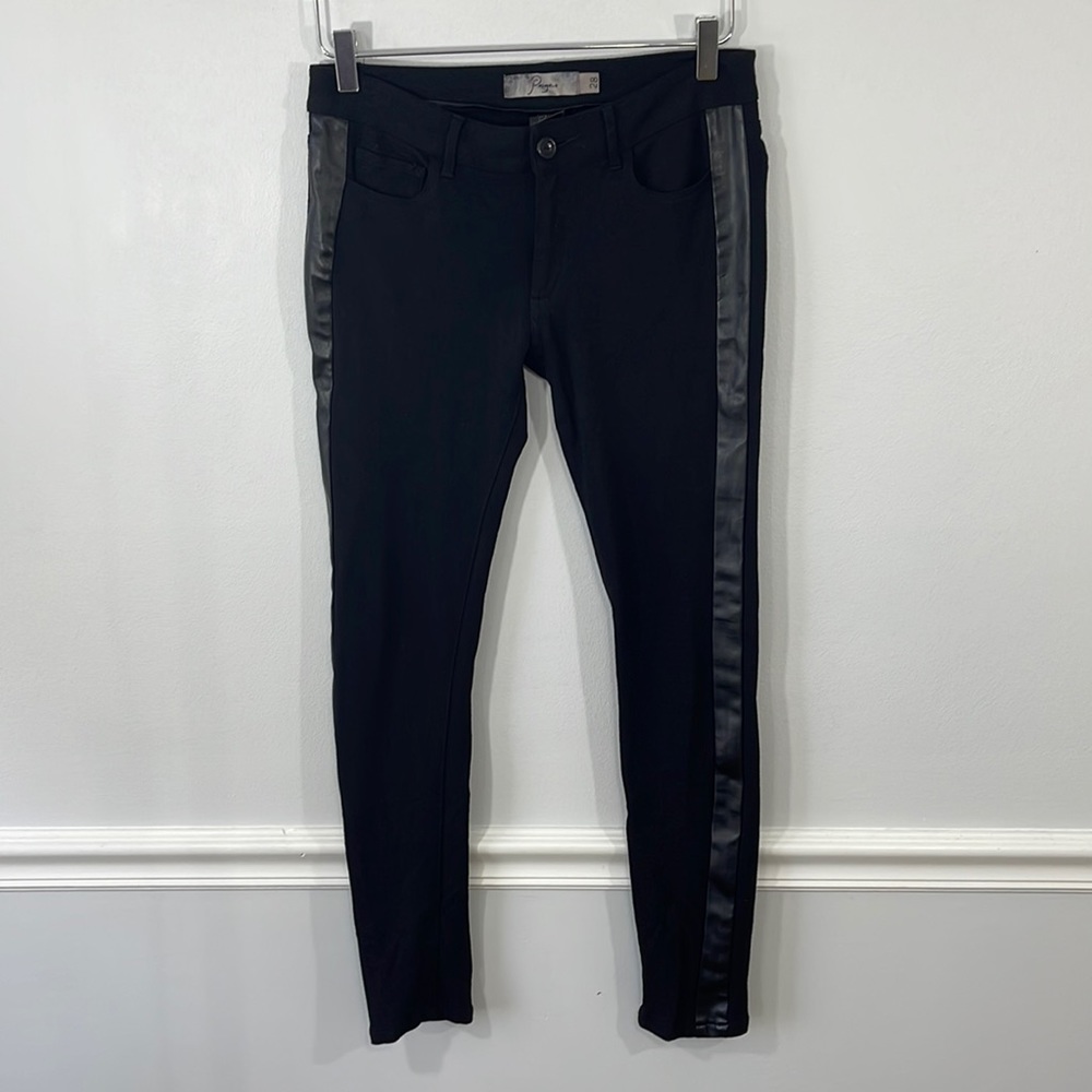 Paige Peg Black Super Skinny Jeggings Pants with Tuxedo Stripe Sz 25